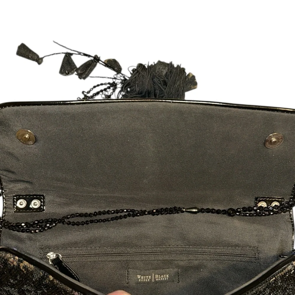 White House Black Market Black and Silver Glitter Sequin Clutch Large - Picture 5 of 7